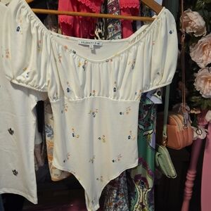 Celebrity Pink Off-Shoulder Floral Bodysuit NWOT